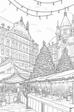a bustling christmas market filled with stalls selling festive goods lights twinkling overhead and people enjoying the holiday spirit
