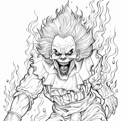 a scary clown spitting fire