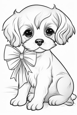 cute puppy with a ribbon