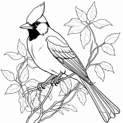 black and white coloring page blue jay on a shrub