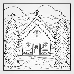 cozy christmas winter coloring book page no colors black and bold lines