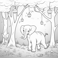 lights in the forest and elephant