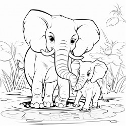 elephant and monkey playing in the water