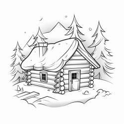 A cozy cabin in a winter forest