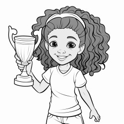 african american cute girl winning a trophy smiling at her audience