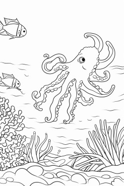 underwater adventure  fishcoral reefsand a playful octopus