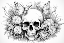 skull with butterflies