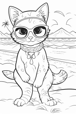 cute cat girl on beach in sunsine having  a shake in a bold pose
