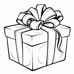 one large present with a big bow on top solid white background clean lines