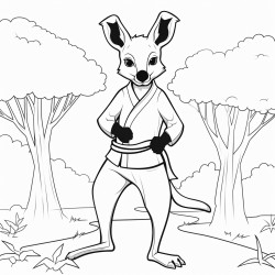 kangaroo wearing a black belt in the forest