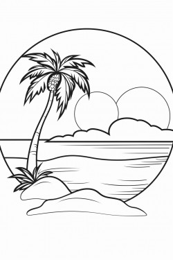 beach island with sunset in the background