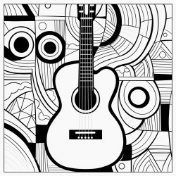 simple black and white abstract mosaic of a guitar