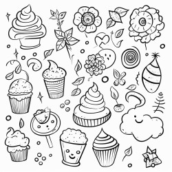 a cute elegant doodles coloring book vector white background black and white black drawing