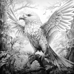un hada con alas volando alrededor de un bosque magico