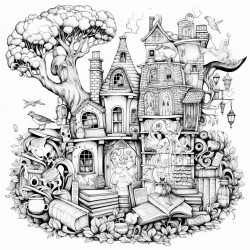 a magical world with books and animals