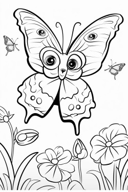 crea una panda jugando con mariposas en una pampa primaveral