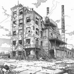 old abandoned factory decaying kleurplaat