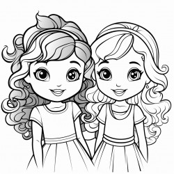 doodles of 2 little girls one with straight hair other with curly hair