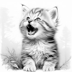 kitten yawning with paw on mouth like his human