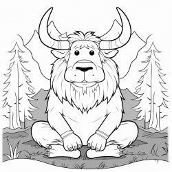 a yak meditating in the forest