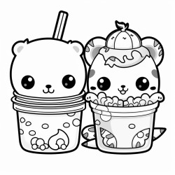 kawaii baby animals boba milk tea school