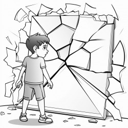 a person standing in front of a large shattered mirror