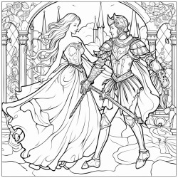 a woman knight in armor dancing with a princess