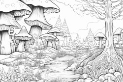 a magical forest with glowing mushrooms