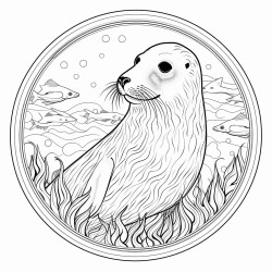 a harbour seal swimming with fish