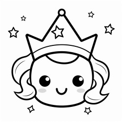 a kawaii moon with a smiling face wearing a starry crown