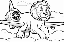 a lion mascot flying an airplane over a park