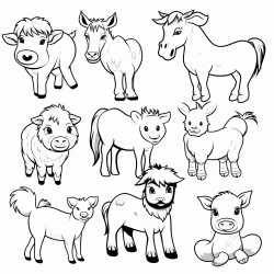create 10 cute farm animals for kids age between 58 years