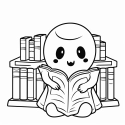 s cute ghost reading a book in a library