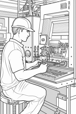 a machinist standing at a cnc machine inputting a program