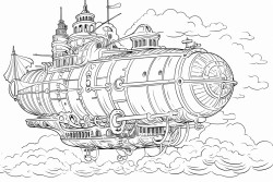 steampunk airship in the sky