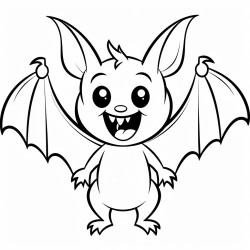 a simple bat flying with its wings spread wide smiling
