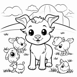 cute kawaii granjero en el campo con sus animales adorables