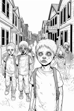 creepy images of blackeyed children standing in the street