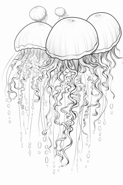 jellyfish floating with bubbles
