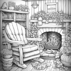 a rocking chair by a cozy fireplace