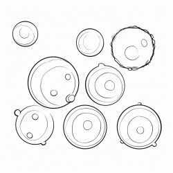6 drawing of different sizes of balls