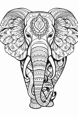 elephant zentangle art with flowers on the side
