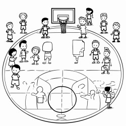 baskeball court with players