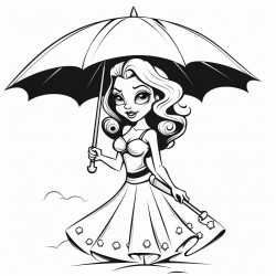 female vampire in bikini lyingunder umbrella at the beach