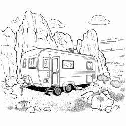 a caravan on rocky cliff