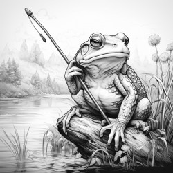 a frog fishing for people