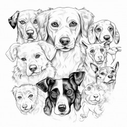 create a differest types of dog coloring pages with differest types of emotion of face