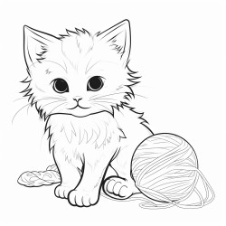 stencil of a playful kitten with a ball of yarn capturing its curious pose and fluffy fur