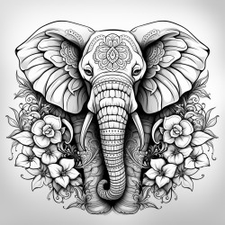 elephant with flower mandalas pattern inside nature art
