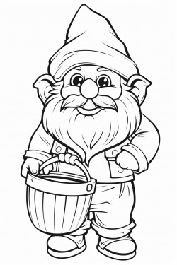 a cute dwarf carrying a wooden bucket